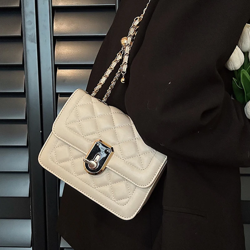 New Luxury Designer Shoulder Bag for Women Pu Leather Crossbody Bag Female Bags Fashion Ladies Chain Plaid Messenger Handbags