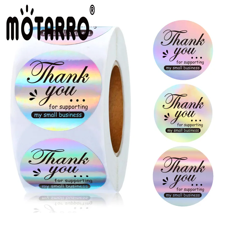 

MOTARRO, 500 шт., Радужный лазер, спасибо, стикер для магазина, деловая упаковка, наклейка
