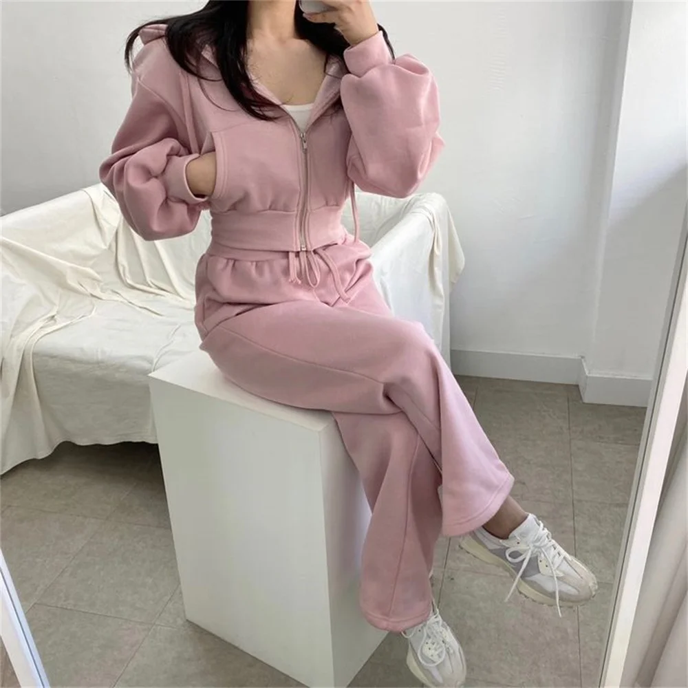 

Спортивные женские костюмы PLAMTEE, свободные облегающие Осенние повседневные толстовки с капюшоном, шикарные прямые офисные женские брюки с широкими штанинами