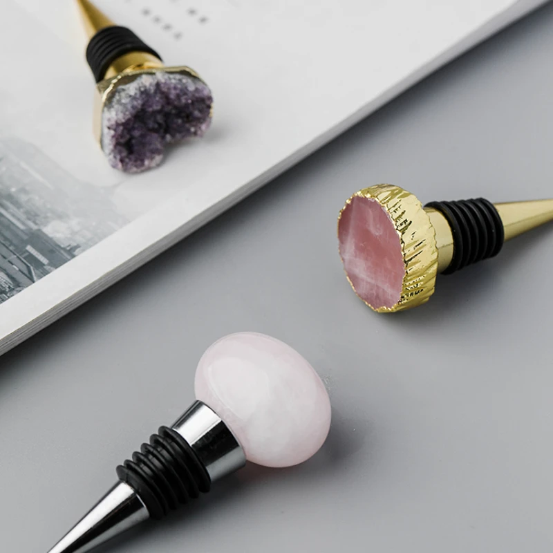 INS Nordic Style Natural Pink Crystal Red Wine Bottle Stopper Creative Purple Wine Stopper Household Stopper Sealed Bottle Cap