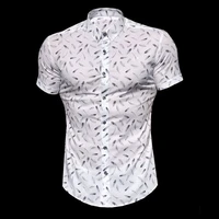 2022 summer new 3d digital printing feather pattern casual fashion slim mens short sleeve shirts for men