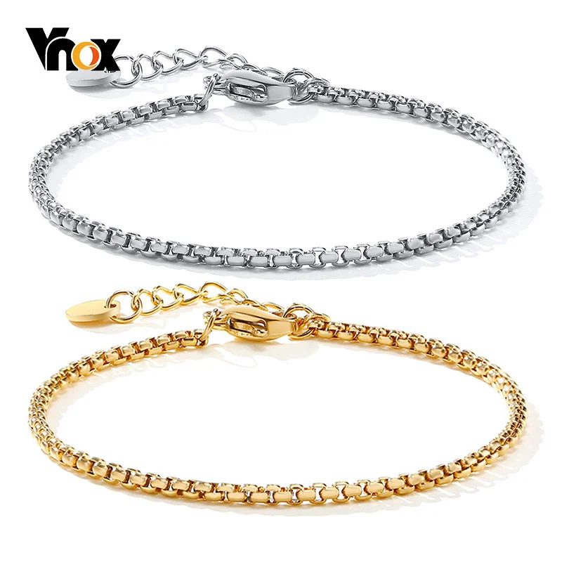 Женские браслеты-цепочки Vnox золотого цвета, браслеты-цепочки со змеиным кубинским креплением, шикарные минималистичные украшения для праздника