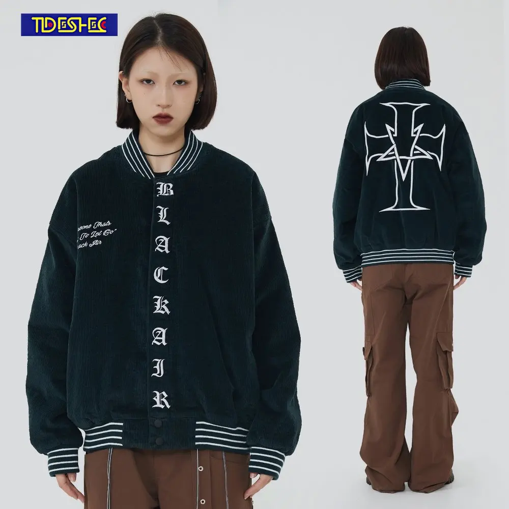 

Уличная одежда в стиле хип-хоп, винтажное пальто в стиле Харадзюку, Вельветовая куртка с буквенным принтом, бейсбольная форма, Мужская модна...