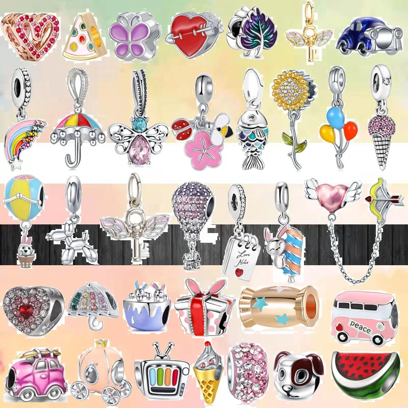 

New Hot Air Balloon Cute Rabbit Gift Wings Key Flower Bead Fit Original Pandora Charms Silver Color Bracelet DIY Women Jewelry