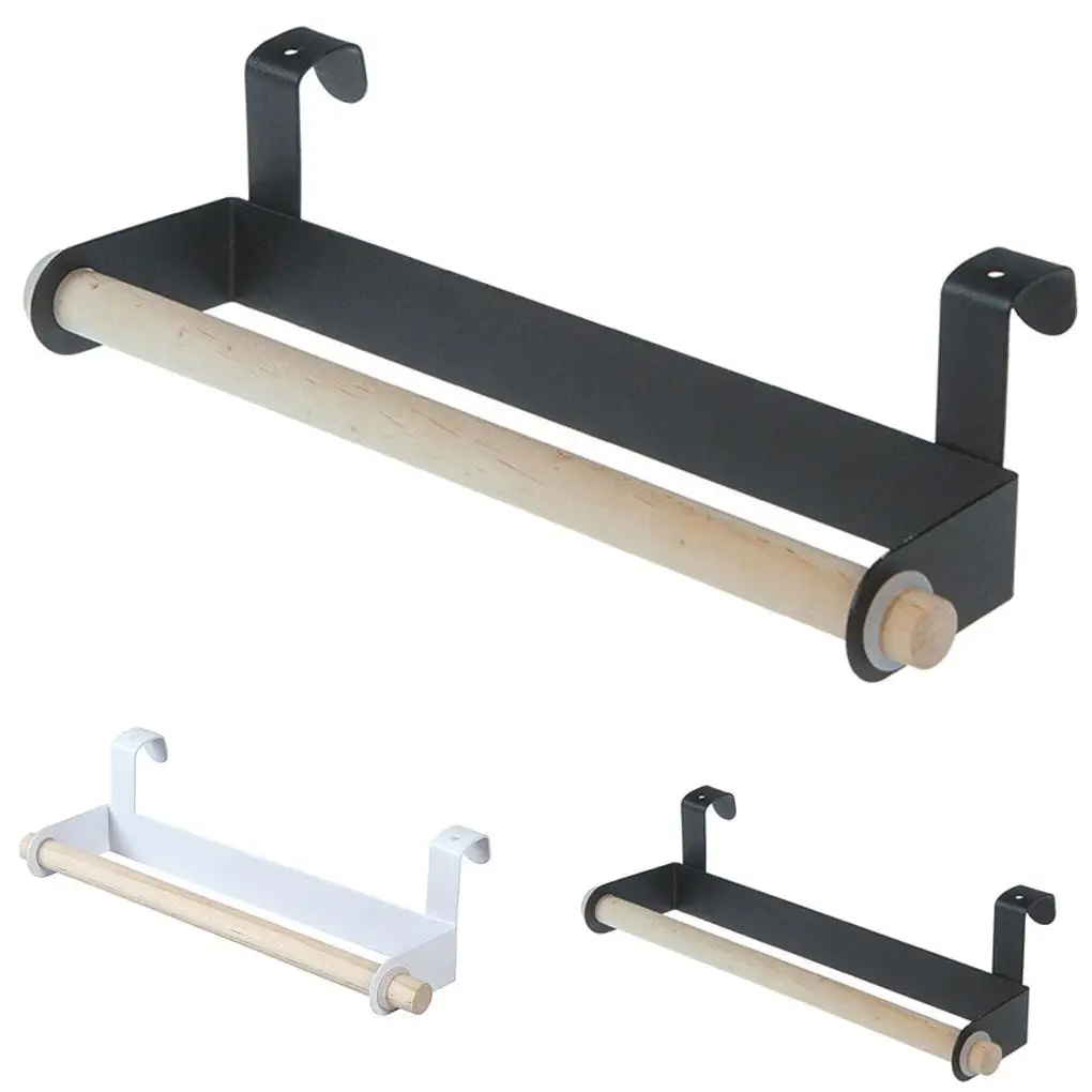 

Wooden Towel Hanger Rack Bar Kitchen Cabinet Cling Film Rag Hanging Holder Organizer Toilet Roll Paper Shelf Storage Rack