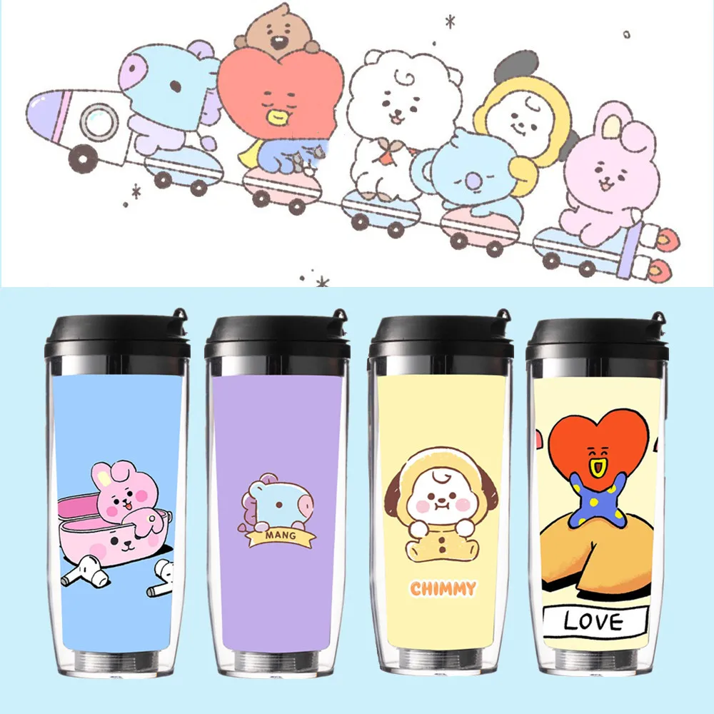 

Kawaii BT21 аниме мультфильм Милая чашка для воды детская серия соломенная чашка двухслойная изоляция уличная чашка подарок на день рождения
