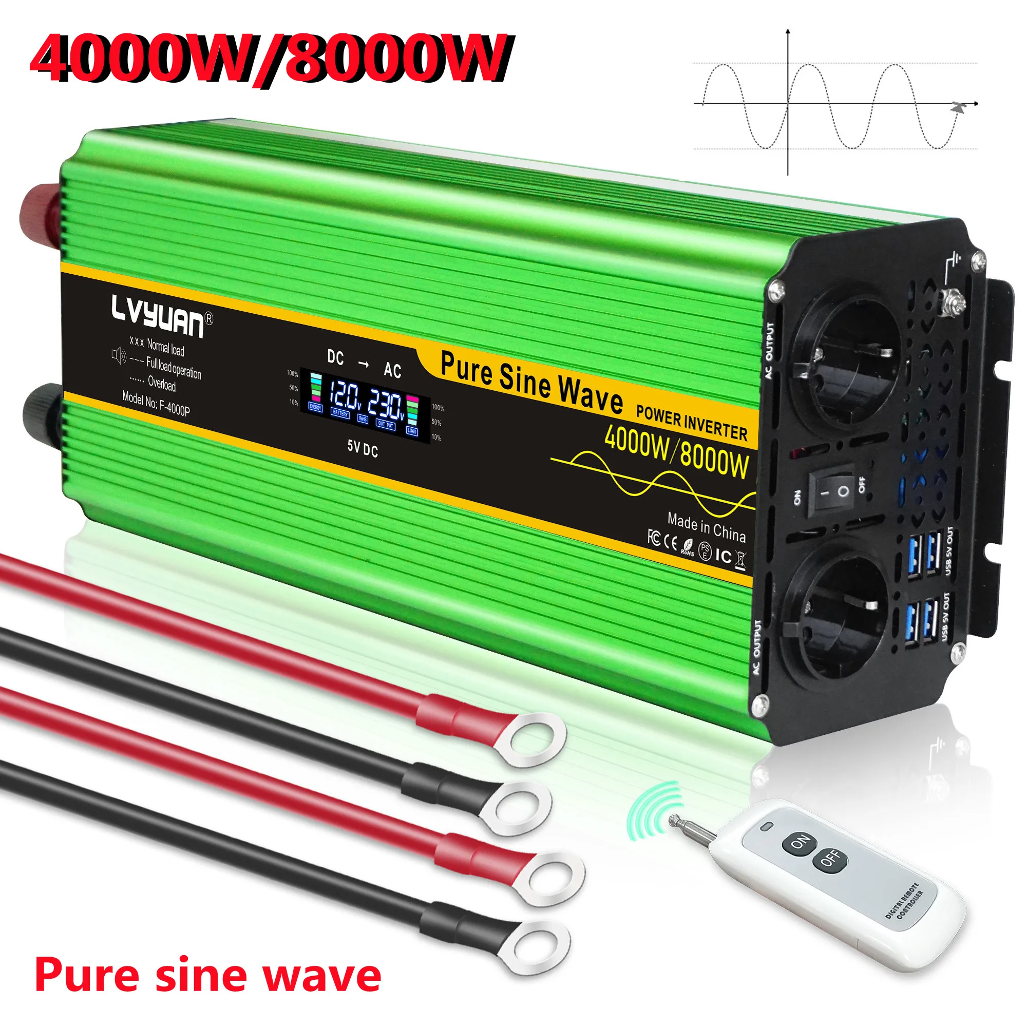 

Pure Sine Wave Inverter 3000w/60000 W Portable High-power Solar Inverter DC12v 24v to AC 110v 220v Dual Socket, 4usb Interface