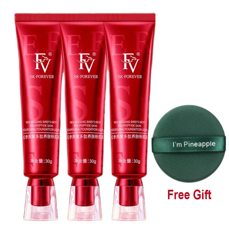 

3pcs FV Foundation Maquillaj Acne Concealer Face Base Cream Full Coverage Cream Cosmetic With Free Gift Oil Control Facial Cover
