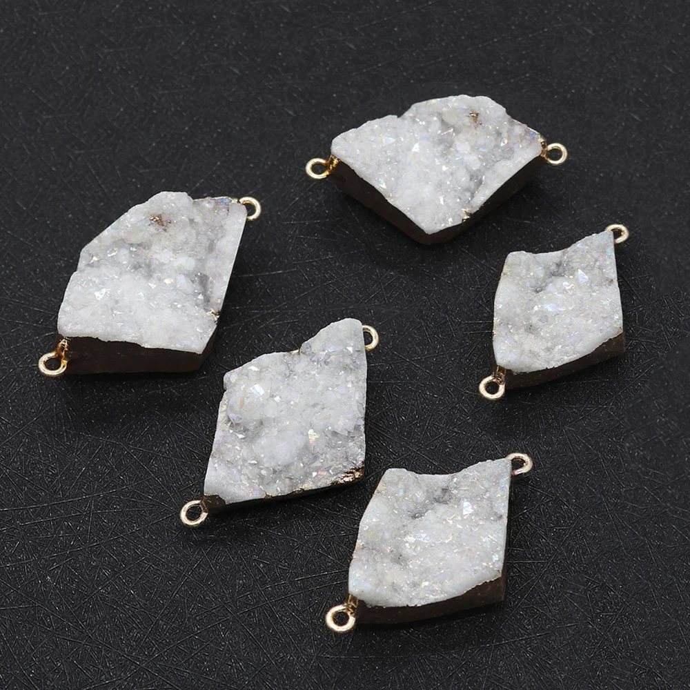 

Diamond Shape Crystal Pendants Natural Stone Double Hole Connector DIY for Making Necklaces Earrings Jewelry Irregular Charms