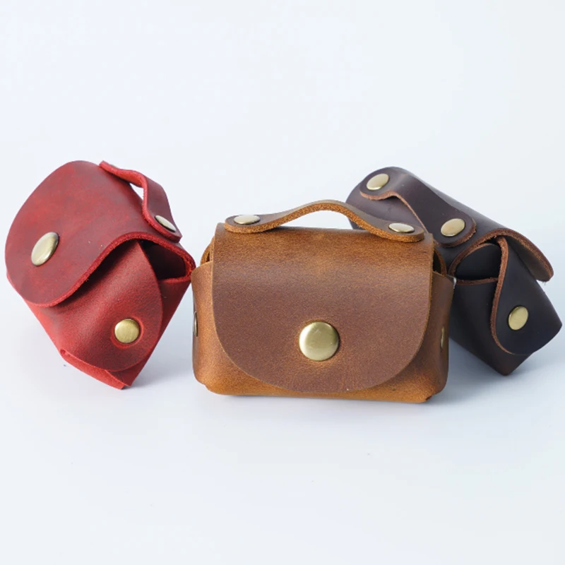 Portable Leather Coin Purse Vintage Headphone Package Data Cable Storage Pouch Earphone Bag Mini Coin Bags Key Pocket Wallet
