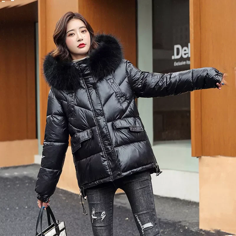 New2022 Fur Collar Down Jacket Women Winter Jacket overcoat Bright down jacket for women Winter Coat Women Puffer Jacket Hooded