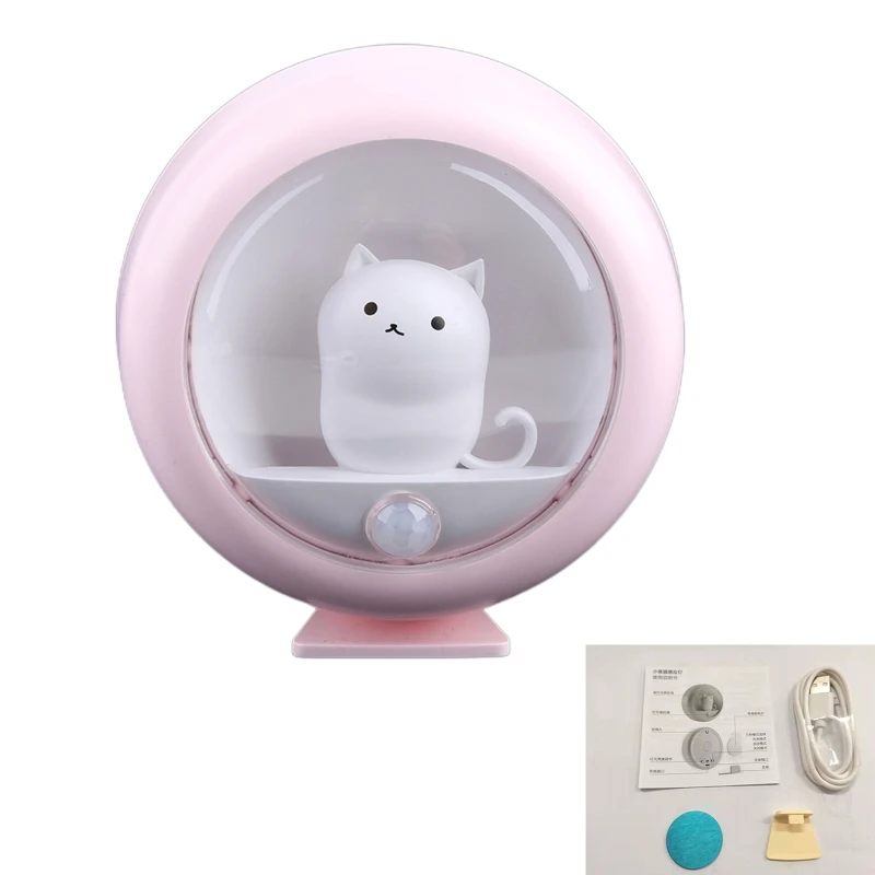 

for Creative for Cat for Smart LED Night Light PIR Motion USB Rechargeable Bedside for Room Hallway Pathway Toilet