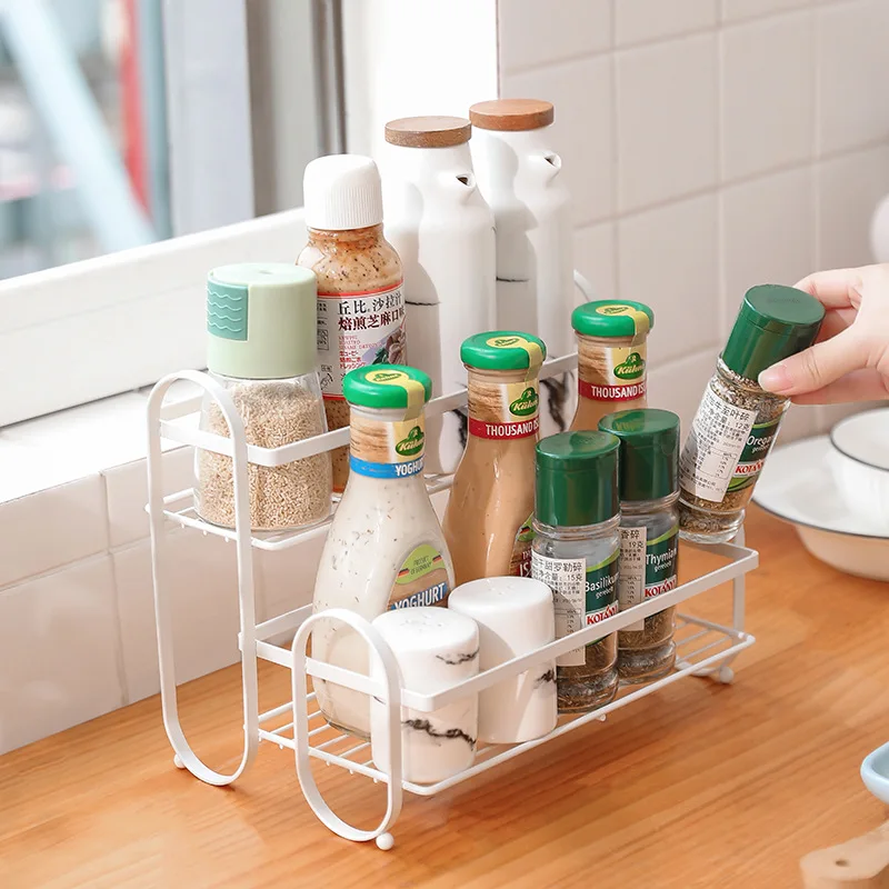 

Wrought-iron Double-layer Spice Rack, Kitchen Countertop, Floor Shelf, Wash Rack, Floor Kitchenware Storage Rack