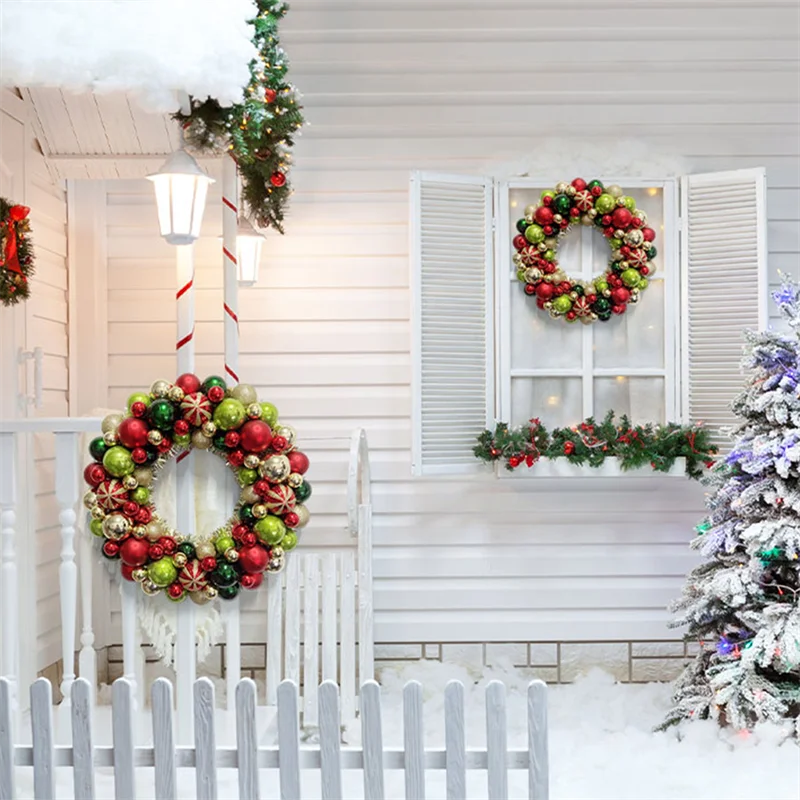 Рождественский венок для входной двери красочные шары круглый стены праздничные