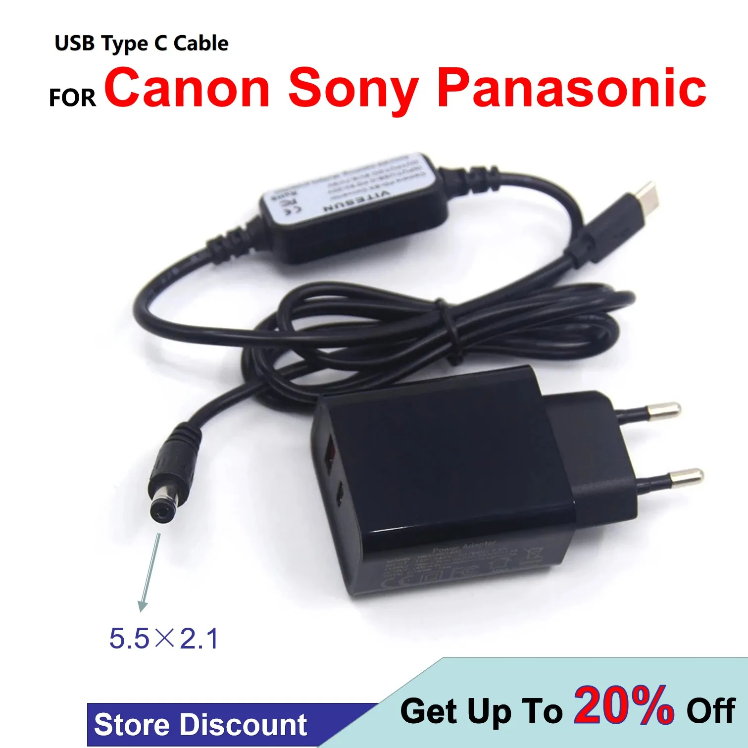 

DR-E18 LP-E17 Dummy Battery USB Type C Cable+PD Charger For PD Power Bank NP-FW50 PW20 DR-E6 LP-E6 DR-400 BP-511