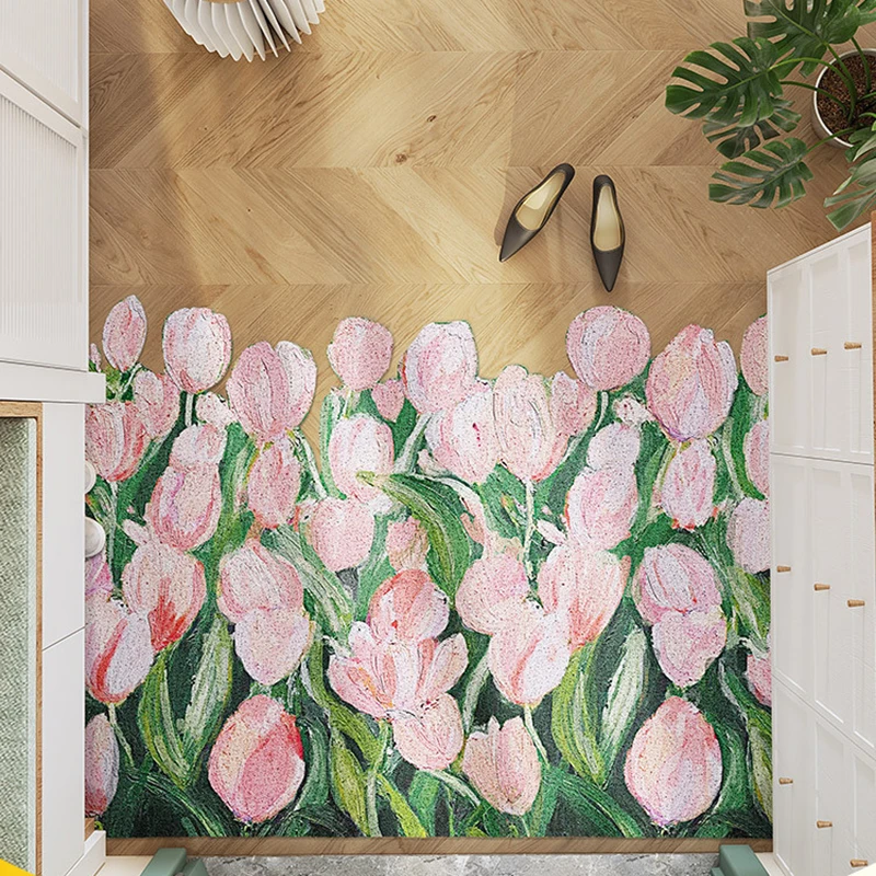 

Pink Tulips Flower High Quality Living Room Kitchen Bedroom Doorway Carpets Washable DIY Cut Plant Flower Shaped Rugs