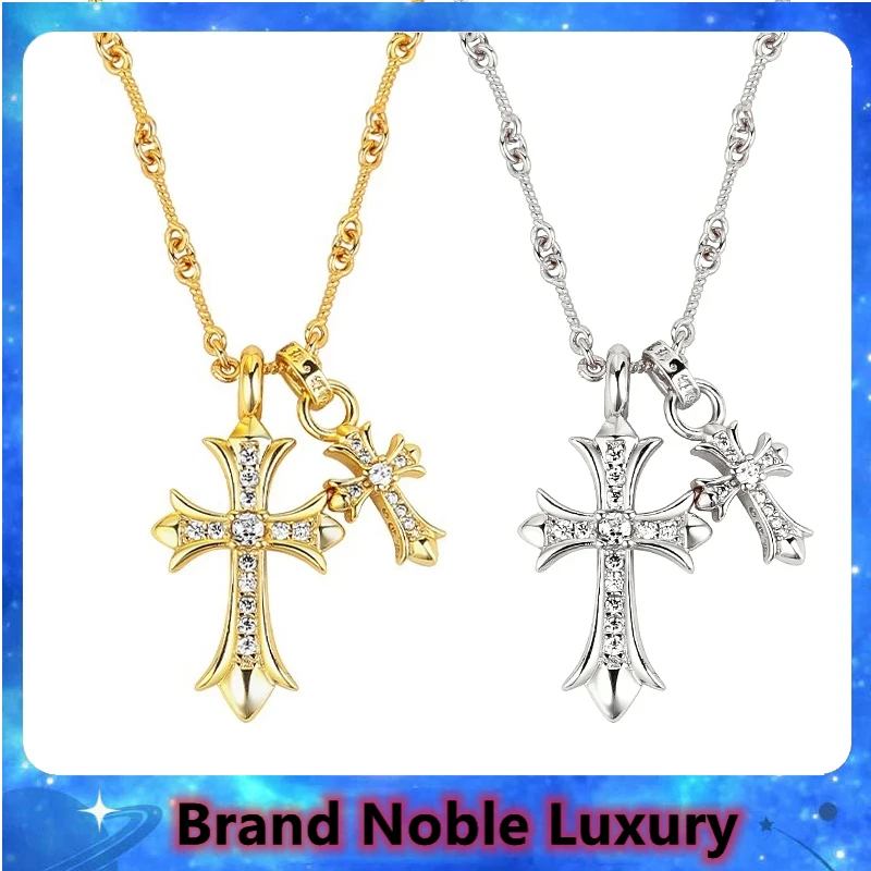 

Vintage Cross Pendant Necklace Party Pave Setting Zircon Fashion S925 Sterling Silver Gold Color For Women Luxury Brand Jewelry