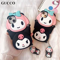 iphone 12 11 13 pro max x xs xr case 7 8 plus cover 3d sanrio kuromi melody cute korean style thick silicone soft shockproof y2k