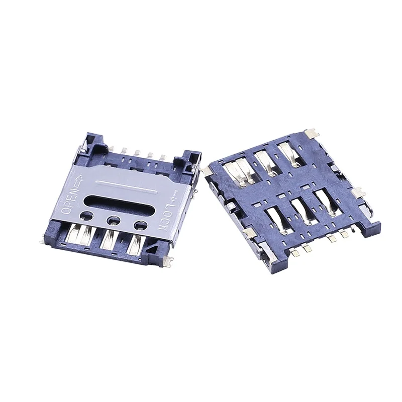 

Hinge type Card slot Holder 6P H1.4 Nano SIM card Connector with switch