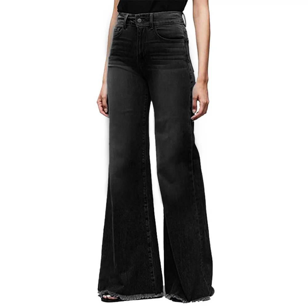 

Hot jeans,2023 Fashion Brand Elastic Jeans Women Button Washed Denim Pants Femme Pocket Trouser Boot Cut Straight Line Flare Jea