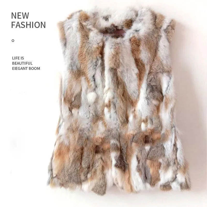 New Winter Mix Colors Rabbit Fur Coat Women Man Fashion Warm Fur Coats Outerwear Fake Fur Shawl Knit Women Clothing Vest