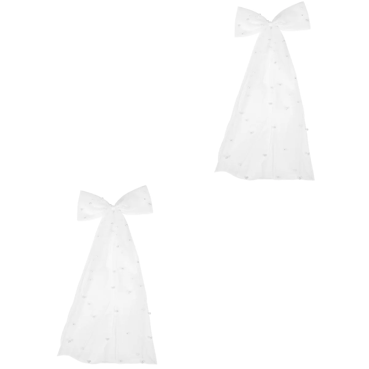 

2 Pieces Bridal Veil Bow Hair Clip Wedding Headpiece Bride Pearl Short Accessory Decor