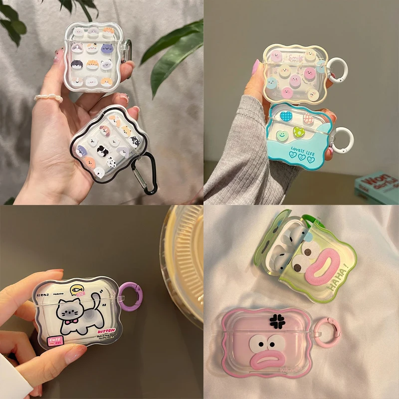 

Ins Korean Cute Cartoon Couples Headphone Cover For Airpods 1 2 3 Earphone Coque Soft Wave Case For Apple Airpod Pro 2nd Keyring