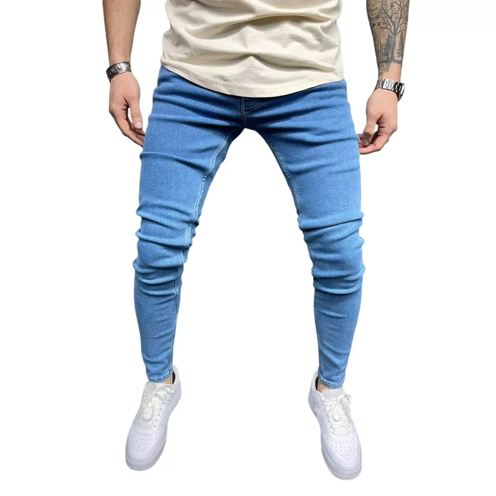 

Мужские джинсы стрейч на молнии, с высокой талией