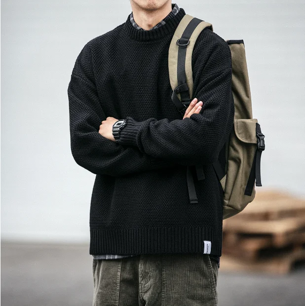 Мужской винтажный Повседневный вязаный свитер свободного покроя однотонный