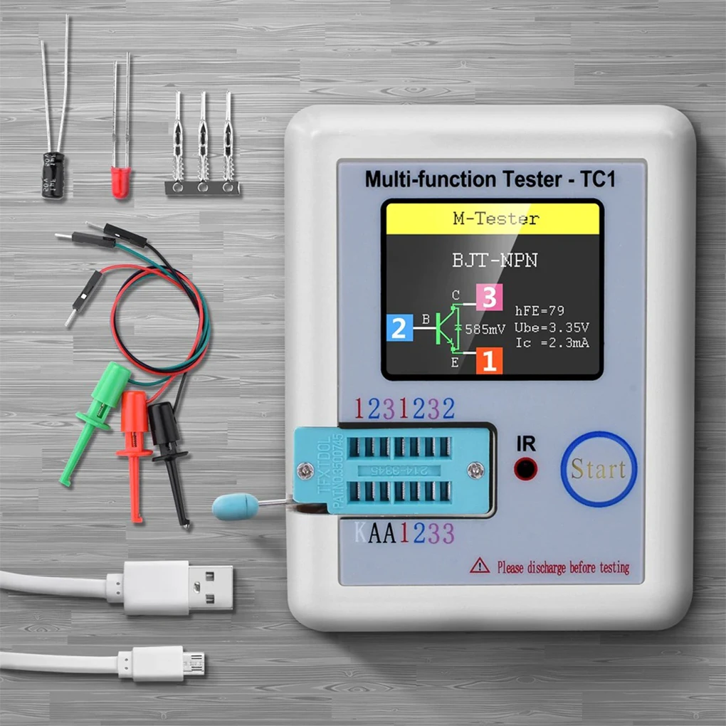 

LCR-TC1 1.8" TFT LCD Display Multi-meter Transistor Tester Diode Triode Capacitor Resistor Test Meter ESR LCR NPN PNP MOSFET COD