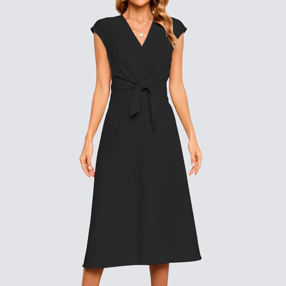 Женское однотонное платье на завязках Элегантное расклешенное ТРАПЕЦИЕВИДНОЕ