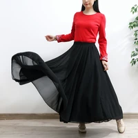 tiyihailey free shipping 2022 new long maxi elastic waist women skirt summer casual black a line chiffon big hem skirts