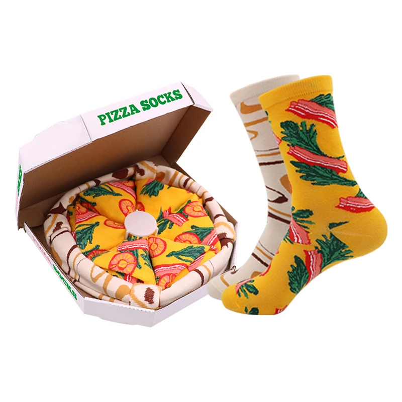 Qisin Personalized Design Pizza Socks Christmas Set Gift Box Socks Happy Harajuku Skate Cotton Sokken Happy Gift
