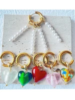 new asymmetrical delicate female earrings glass heart european and american pearl earrings for women jewelry gift accessories