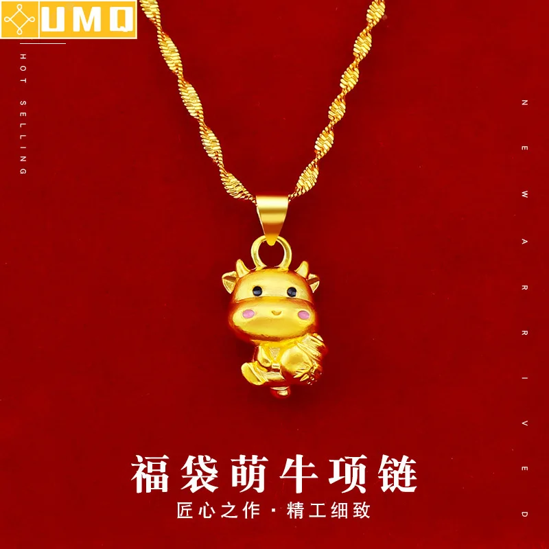 

European Fashion Luxury Goods Gold Lucky Calf Necklace for Women 18k Yellow Gold Exquisite Sweet Romantic Fairy