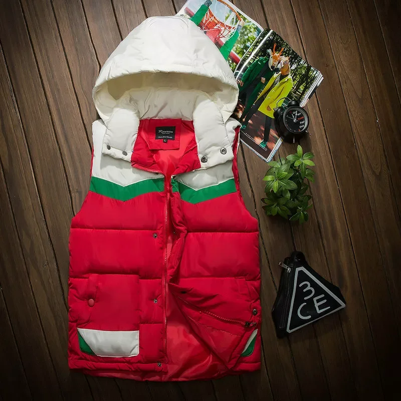 

Free shipping Winter Hooded Vest Men Casual Slim Warm Women Sleeveless Jacket Coat Youths Mens Man Vest Plus Size S-3XL