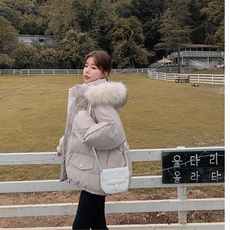 2022 New Winter Jacket Women Parkas Big Fur Collar Hooded Coat Warm Cotton Padded Female Jacket Loose Outwear