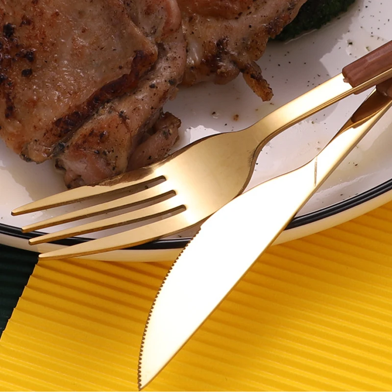 16pcs Stainless Steel Imitation Wooden Cheap Cutlery Tableware Camping Dinnerware Set Dining Knife Spoon Fork Free Shipping - купить по