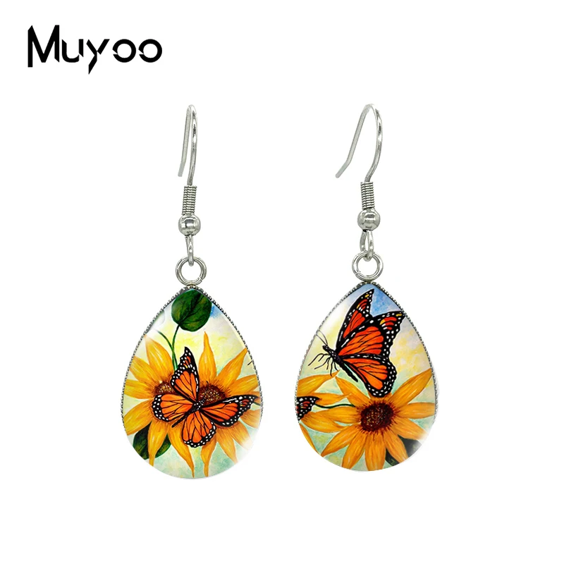 Новинка 2022 картина маслом бабочки серьги-подвески в виде подсолнуха рыбы серьги