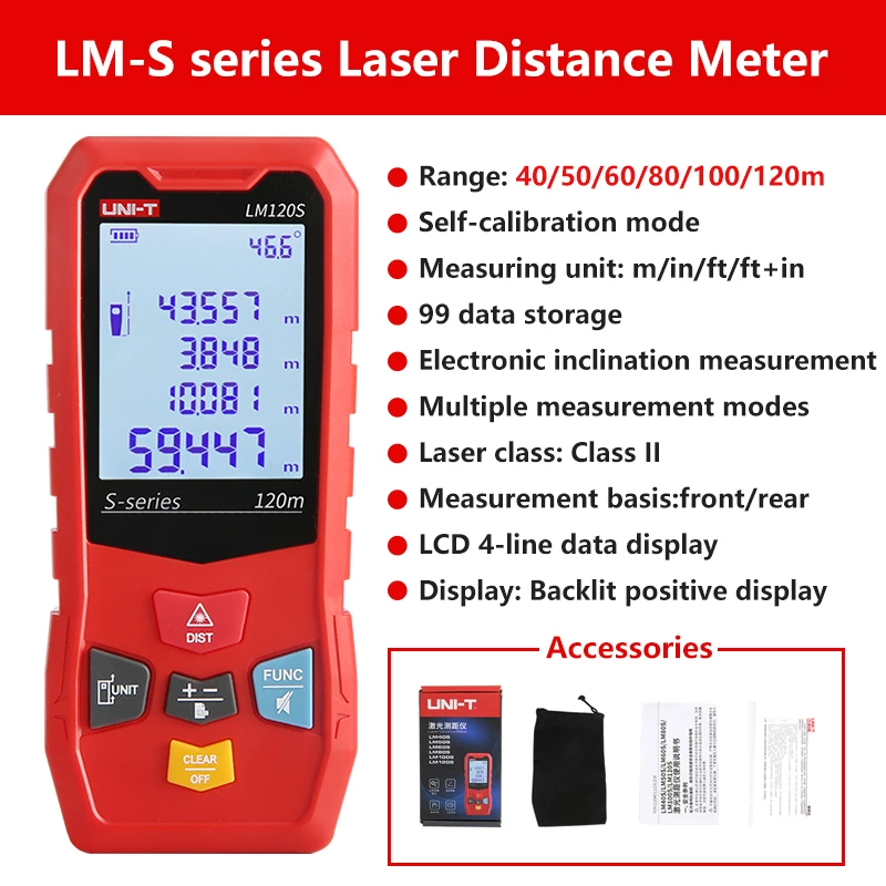 

Лазерный дальномер UNI-T LM40S LM50S LM60S LM80S LM100S LM120S Цифровой дальномер Лазерный измерительный инструмент