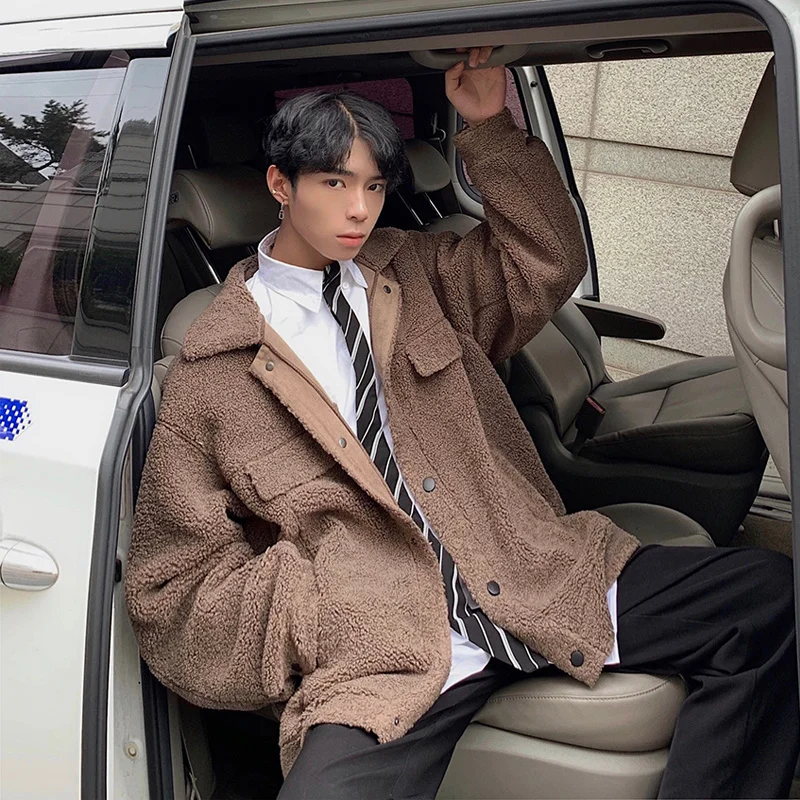 Winter Jacket Men Warm Fashion Casual Thickened Lamb Wool Jackets Mens Streetwear Korean Loose Short Coat Mens Plush Jacket