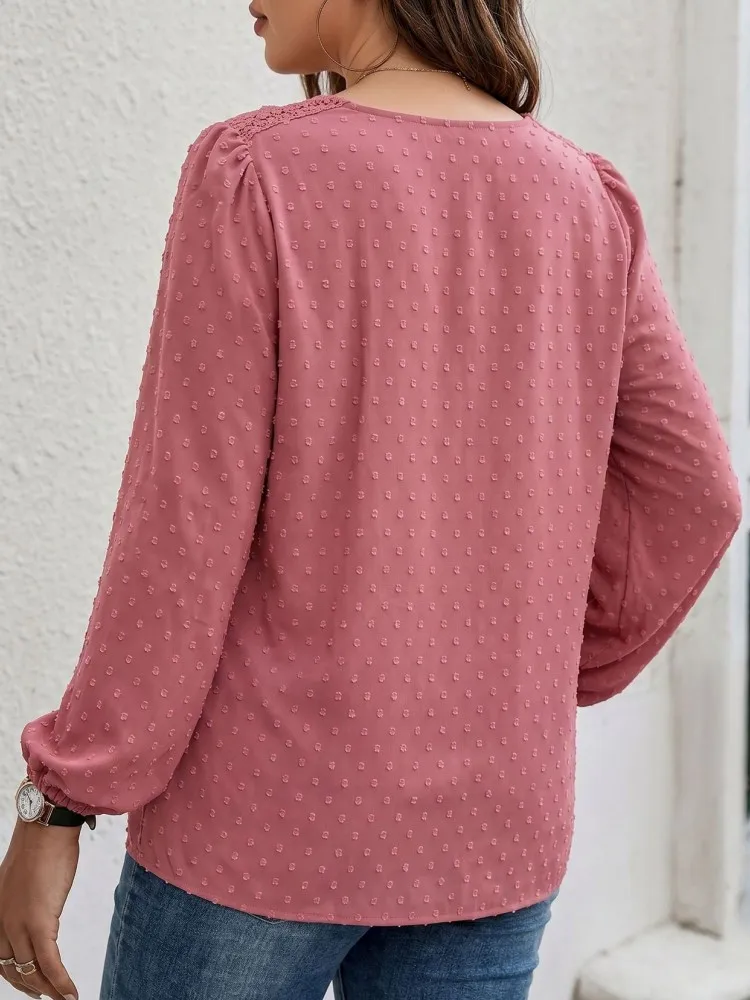 Фото Рубашка-блузка больших размеров 1XL-4XL, модная, элегантная, однотонная, с V-образным вырезом, 3XL 4XL, женская футболка с длинным рукавом, топы. №5