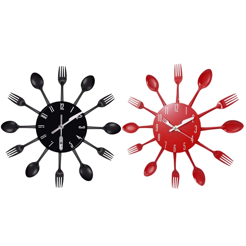 

Home Decorations Noiseless Stainless Steel Cutlery Clocks Knife And Fork Spoon Wall Clock Kitchen Restaurant Home Decor