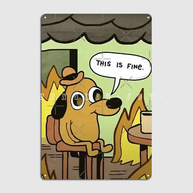 This Is Fine Dog Meme Wood Plaque Poster Cinema Living Room Kitchen Design Wall Decor Wooden Sign Poster