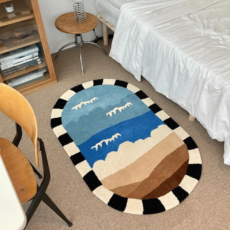 

4 Style Oval Carpet Home Living Room Bedroom Carpet Large Size Rugs Thickened Bed Front Carpe Floor Mat Cartoon Cute Bedside Rug