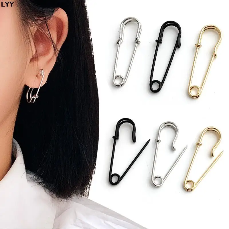2023 New Trend Unisex Punk Rock Style Safety Pin Ear Hook Stud Earrings for Women Girl Men Exquisite Peircing Jewelry Party Gift