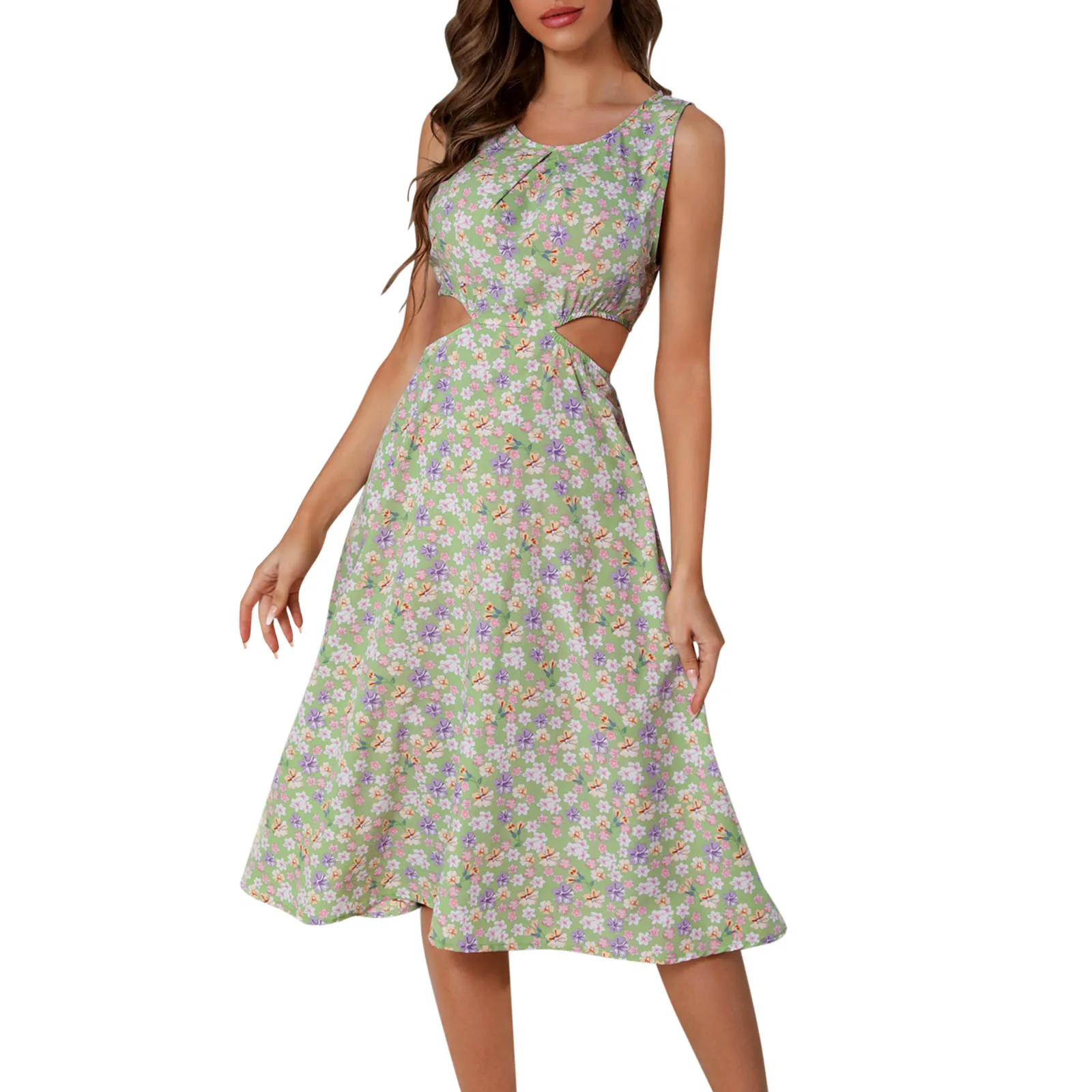 

Женские повседневные Модные Платья с цветочным принтом, богемное элегантное сексуальное платье с круглым вырезом, ТРАПЕЦИЕВИДНОЕ Повседне...