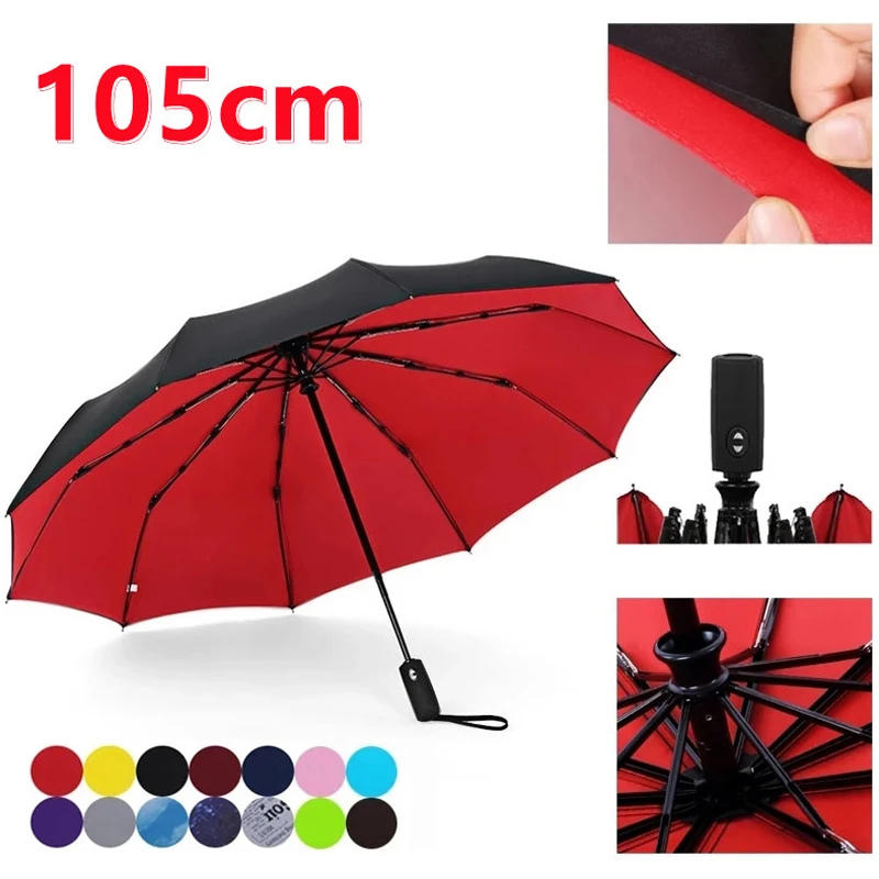 

Женский двухслойный Ветрозащитный Автоматический Зонт от дождя, складной мужской зонт из трех частей, большой деловой зонт для женщин и муж...