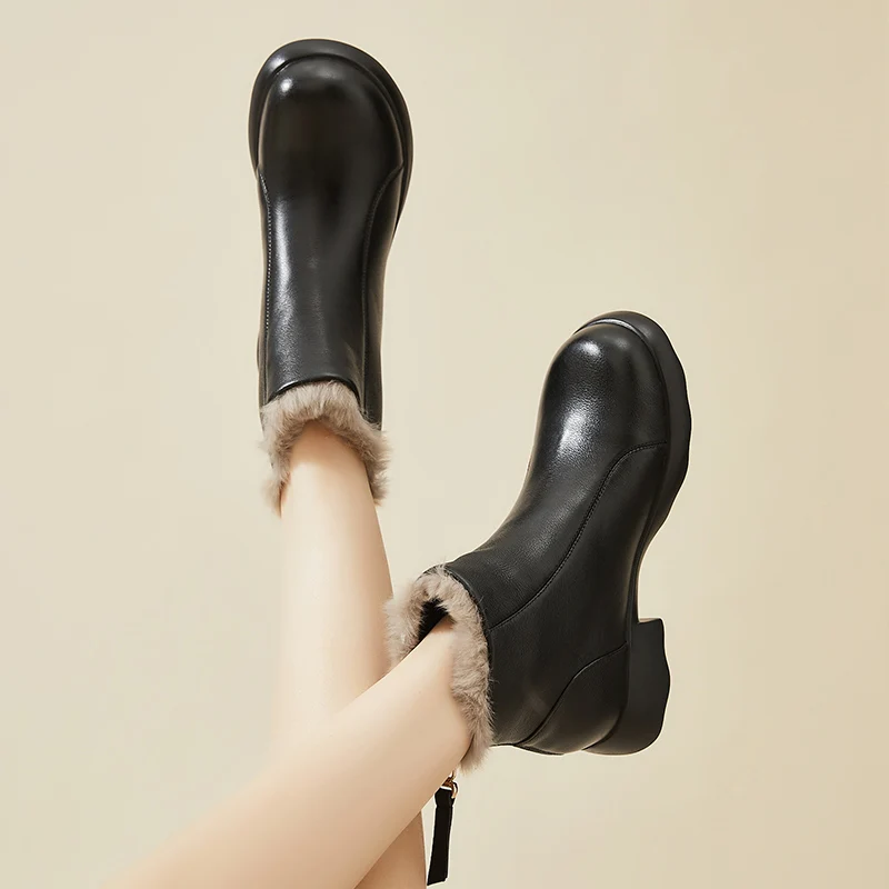 AUTUSPIN женские ботинки из натуральной коровьей кожи модные черные туфли зимние