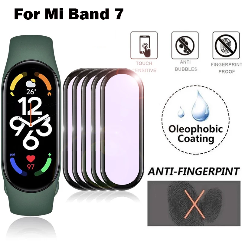 

For Mi Band 7 Screen Protector Soft Purple Curved Edge Cover for Xiaomi Mi Band 7 7NFC Protective Films Smart Band Accessories